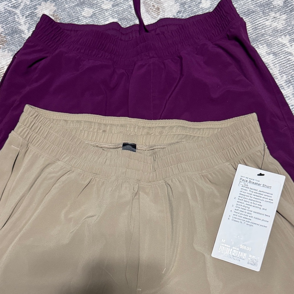 lululemon athletica Men’s Athletic Shorts in Plum and Khaki